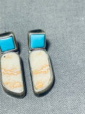 Native American Brilliant Vintage Isleta Sleeping Beauty Turquoise Sterling Silver Earrings-Nativo Arts