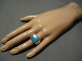 Exquisite Vintage Native American Navajo Turquoise Inlay Sterling Silver Ring Old-Nativo Arts