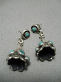 Extremely Rare Vintage Native American Navajo Snake Eyes Turquoise Sterling Silver Cone Earrings-Nativo Arts