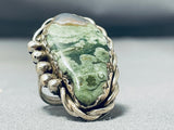 Gorgeous Vintage Native American Navajo Green Agate Sterling Silver Ring-Nativo Arts