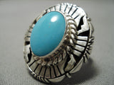 Detailed!! Vintage Native American Navajo Sky Blue Turquoise Sterling Silver Concho Ring-Nativo Arts