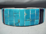 Large Wrist Vintage Native American Navajo Turquoise Inlay Sterling Silver Bracelet-Nativo Arts
