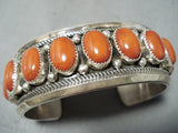 Magnificent Native American Navajo Les Nez Coral Sterling Silver Bracelet-Nativo Arts