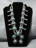 230 Gram Vintage Native American Jewelry Navajo Bisbee Turquoise Sterling Silver Squash Blossom Necklace-Nativo Arts