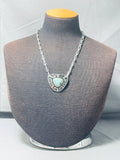 Superior Vintage Native American Navajo Turquoise Sterling Silver Geomtric Necklace-Nativo Arts