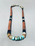 Native American Unique Vintage Santo Domingo Turquoise Pipestone Sterling Silver Necklace-Nativo Arts