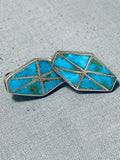 One Of The Best Vintage Native American Zuni Turquoise Inlay Sterling Silver Earrings-Nativo Arts