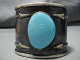 Huge and Heavy Blue Gem Turquoise Sterling Silver Bracelet Cuff-Nativo Arts