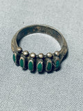 Early 1900's Vintage Zuni Green Turquoise Sterling Silver Needle Ring-Nativo Arts