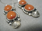 Important Fabulous Native American Navajo Jeanette Dale Sterling Silver Native American Navajo Coral Earrings-Nativo Arts