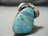 Detailed!! Native American Navajo Turquoise Sterling Silver Huge Ring-Nativo Arts