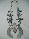 Women's Vintage Native American Navajo Needle Turquoise Sterling Silver Squash Blossom Necklace-Nativo Arts