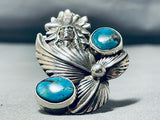 Phenomenal Native American Navajo Aqua Turquoise Sterling Silver Chief Ring-Nativo Arts