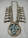 Last Chance Turquoise Vintage Native American Navajo Sterling Silver Squash Blossom Necklace-Nativo Arts