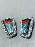 Very Important Vintage Native American Navajo Lander Blue Turquoise Sterling Silver Earrings-Nativo Arts