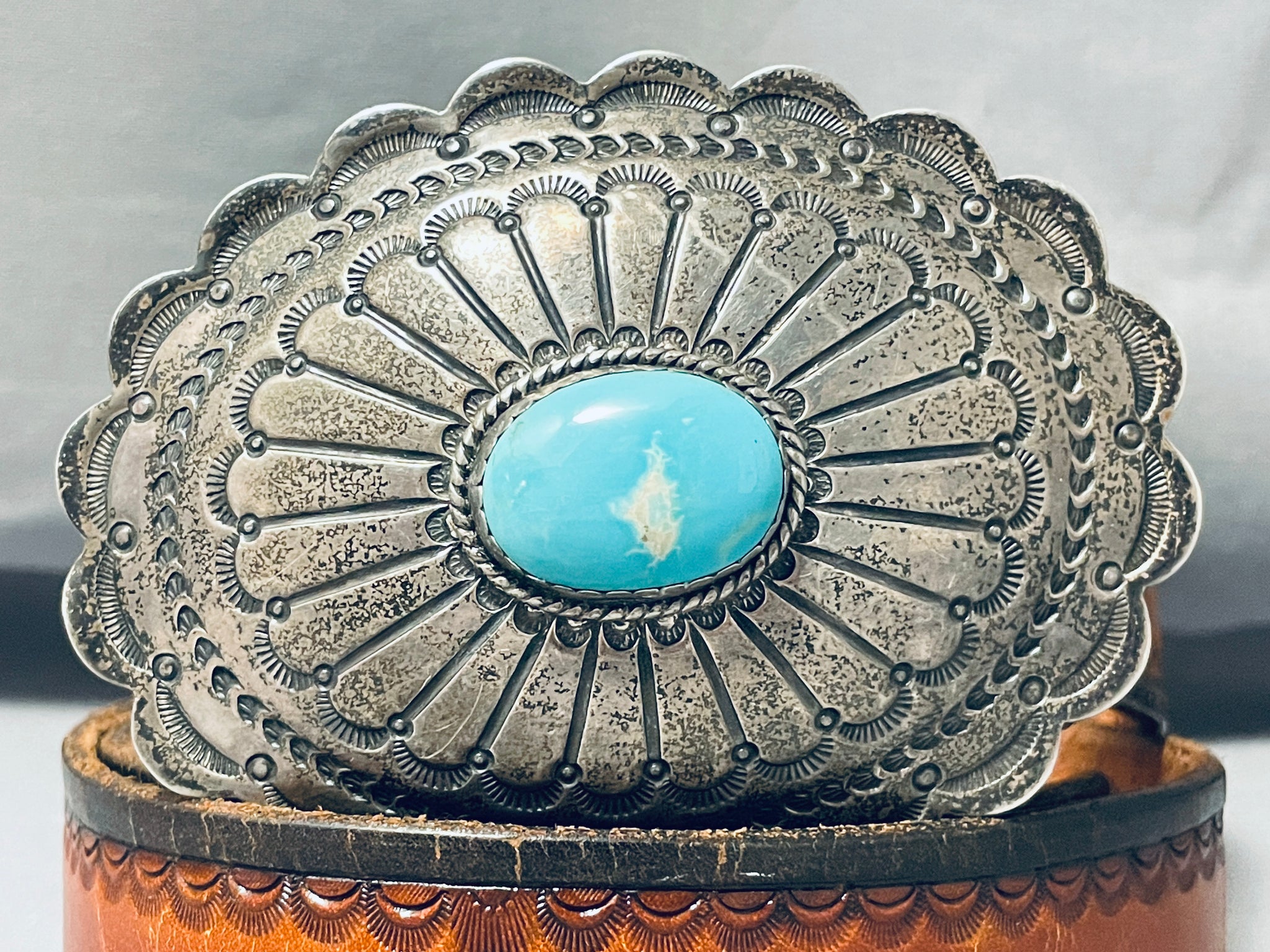 Native American Navajo Kingman Turquoise and Sterling Silver Belt Buckle