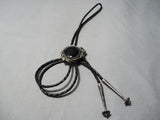 Astounding Vintage Navajo Domed Onyx Sterling Silver Native American Bolo Tie-Nativo Arts