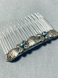 Unique Vintage Native American Navajo Blue Gem Turquoise Sterling Silver Hair Comb-Nativo Arts