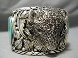 One Of The Biggest Heavist Native American Navajo Buffalo Turquoise Sterling Silver Bracelet-Nativo Arts