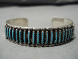 Astonishing Vintage Native American Navajo Needle Turquoise Sterling Silver Bracelet Cuff Old-Nativo Arts