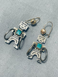 Unique Vintage Native American Navajo Turquoise Sterling Silver Kachina Earrings-Nativo Arts