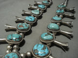 232 Gram Huge Vintage Navajo Turquoise Native American Jewelry Silver Squash Blossom Necklace-Nativo Arts
