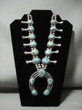232 Gram Huge Vintage Navajo Turquoise Native American Jewelry Silver Squash Blossom Necklace-Nativo Arts