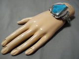 Striking Vintage Native American Navajo Blue Diamond Turquoise Sterling Silver Bracelet Old-Nativo Arts