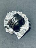 Signed San Felipe Old Kingman Turquoise Sterling Silver Chief Ring-Nativo Arts