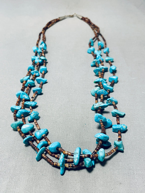 Amazing Vintage Native American Navajo Kingman Turquoise Heishi Sterling Silver Necklace-Nativo Arts