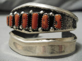 Museum Quality!! Vintage Native American Navajo Graduating Coral Sterling Silver Bracelet-Nativo Arts