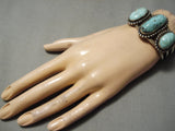 Opulent Vintage Native American Navajo Carico Lake Turquoise Sterling Silver Bracelet-Nativo Arts