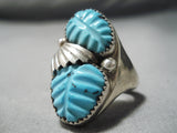 One Of The Best Vintage Native American Navajo Turquoise Leaf Sterling Silver Ring Old-Nativo Arts