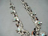 Native American Women's Vintage Navajo Inlay Turquoise Sterling Silver Squash Blossom Necklace-Nativo Arts