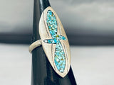 Authentic Older Vintage Native American Navajo Turquoise Inlay Sterling Silver Ring Old-Nativo Arts