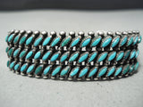 Museum Vintage Native American Zuni Slanted Turquoise Sterling Silver Bracelet Old-Nativo Arts