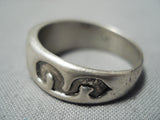 Intricate Vintage Native American Navajo Turquoise Inlay Sterling Silver Ring Old-Nativo Arts
