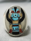 Important Kachina Artist Zuni Native American Turquoise Sterling Silver Ring-Nativo Arts