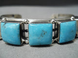 Dynamic Vintage Native American Navajo Blue Diamond Turquoise Sterling Silver Bracelet Old-Nativo Arts