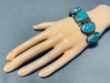Authentic Vintage Native American Navajo Blue Turquoise Sterling Silver Bracelet Cuff-Nativo Arts