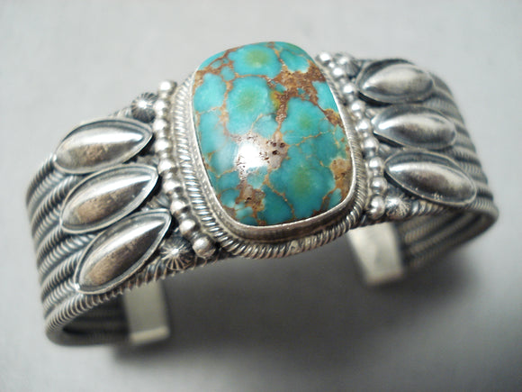 Important Vintage Native American Navajo Stan Parker Turquoise Coil Sterling Silver Bracelet-Nativo Arts