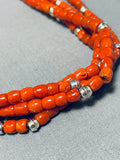 Authentic Orville Tsinnie Native American Navajo Coral Sterling Silver Necklace-Nativo Arts