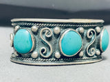 Beautiful Vintage Native American Navajo Green Turquoise Sterling Silver Bracelet-Nativo Arts