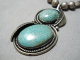 Rare Vintage Native American Navajo Apache Turquoise Sterling Silver Leaf Necklace Old-Nativo Arts