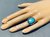 Dynamic Vintage Native American Navajo Blue Gem Turquoise Sterling Silver Ring Signed C. Bia-Nativo Arts