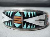 Native American Eleanor Weeka Vintage Zuni Turquoise Sterling Silver Thick Bracelet-Nativo Arts