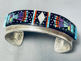 6-1/2' Wrist Native American Navajo Cosmic Inlay Jet Turquoise Coral Sterling Silver Bracelet-Nativo Arts