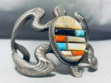 Important Vintage Native American Navajo Turquoise Inlay Sterling Silver Turtle Bracelet-Nativo Arts