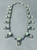 Signed Vintage Native American Navajo Green Turquoise Shell Sterling Silver Necklace-Nativo Arts