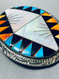 Native American Precisely Detailed Vintage Zuni Turquoise Sterling Silver Shell Buckle-Nativo Arts